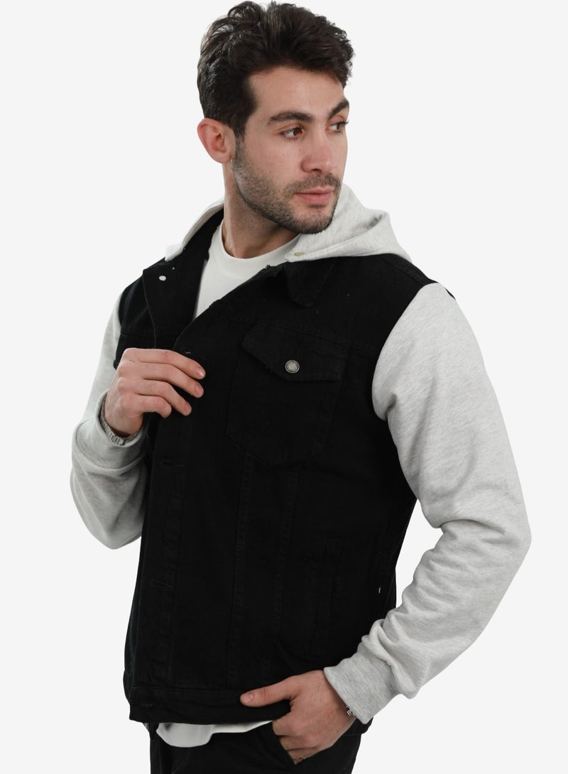 WHITE RABBIT Casual Plain Basic Long Sleeve Hooded Neck Denim Jacket - Image 2